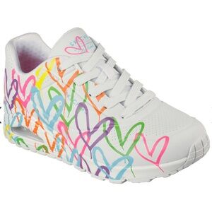 Skechers JGoldcrown White Sneakers with Colorful Heart Design